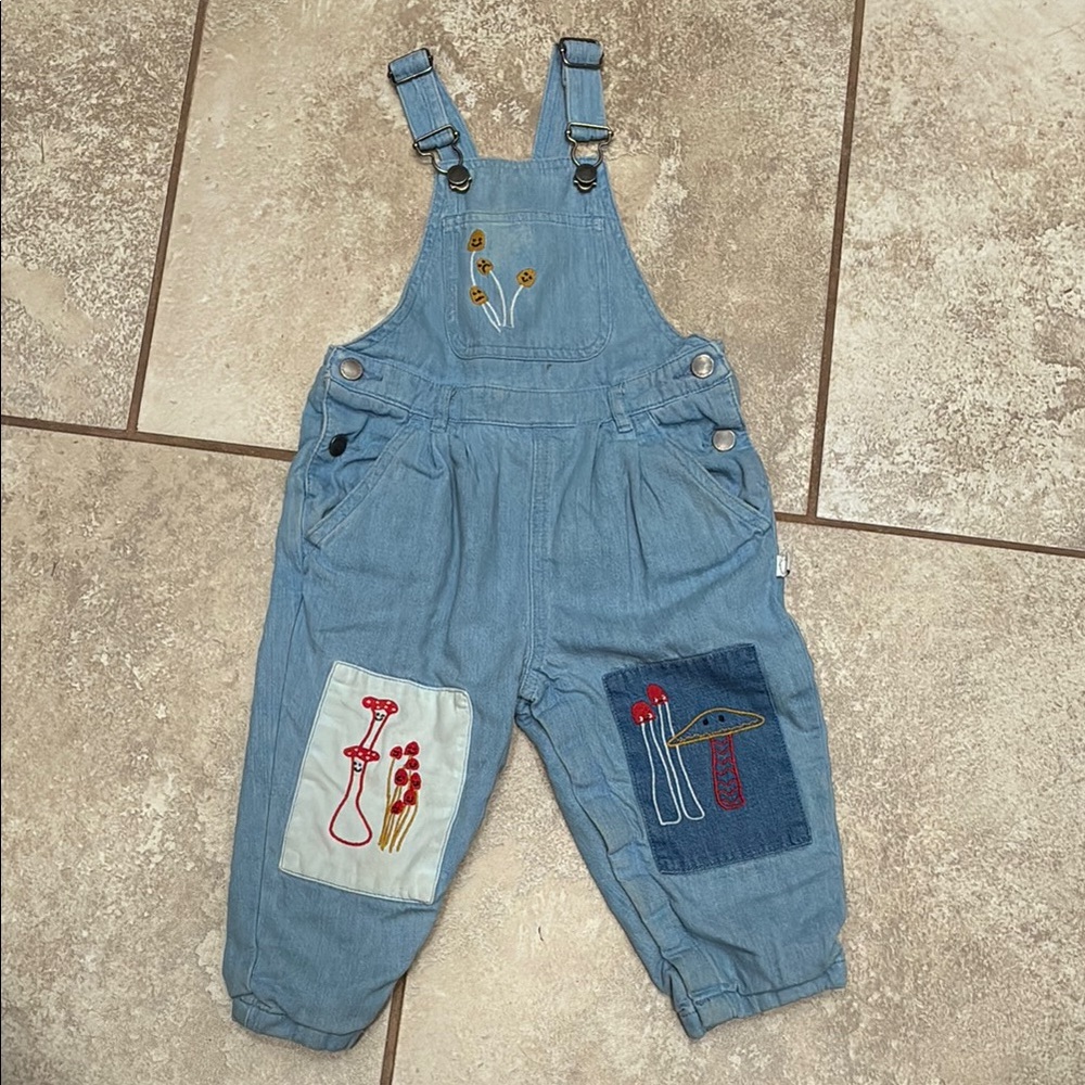 Kids Denim Overalls with Embroidered Patches